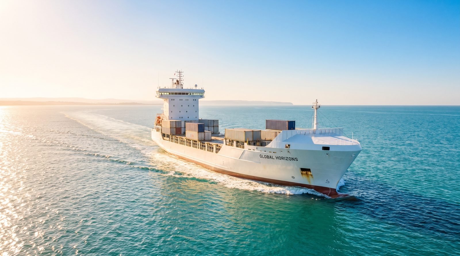 Cargo ship on turquoise sea